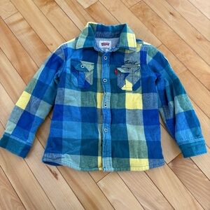 Levis Blue Yellow Checked Flannel Shirt Lined Boys Toddler Size 24m Western